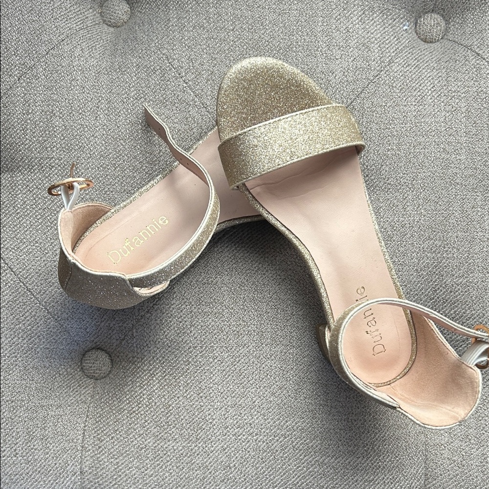 Dufannie Gold Glitter Kids Dress Shoes